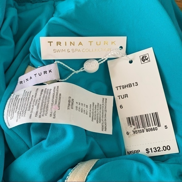 TRINA Turk Turquoise Twisted Bodice One Piece Swimsuit NWT Size 6 - Picture 9 of 10